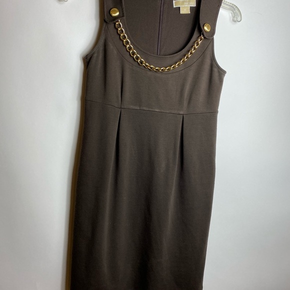 Michael Kors Dress Brown Gold Chain Pleated Size 2 - Picture 4 of 5